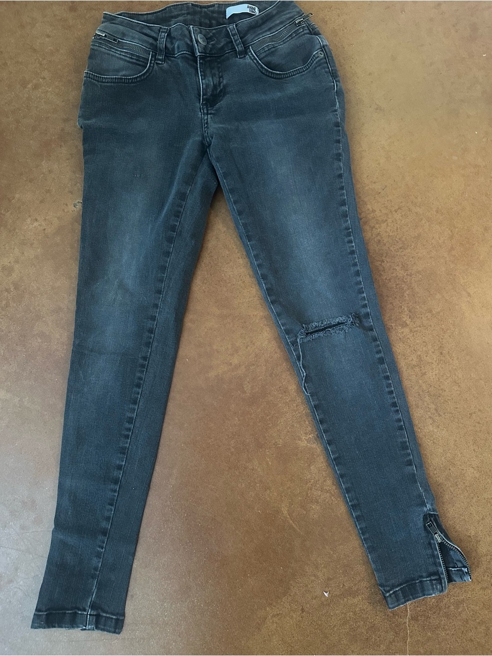 Anine Bing Washed Black Skinny Jeans with Knee Distress